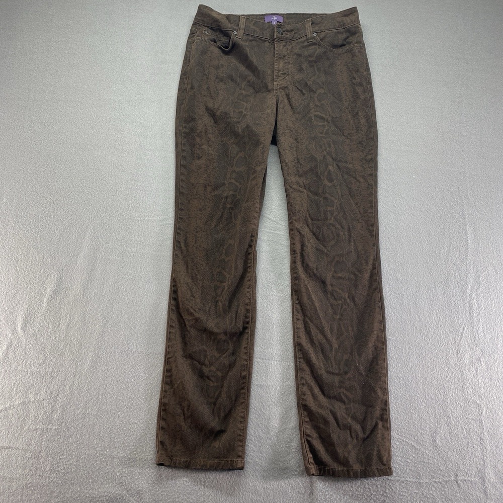 NYDJ Skinny‎ Pants Womens 4 Brown Snakeskin Print Lift Tuck Stretch Trousers